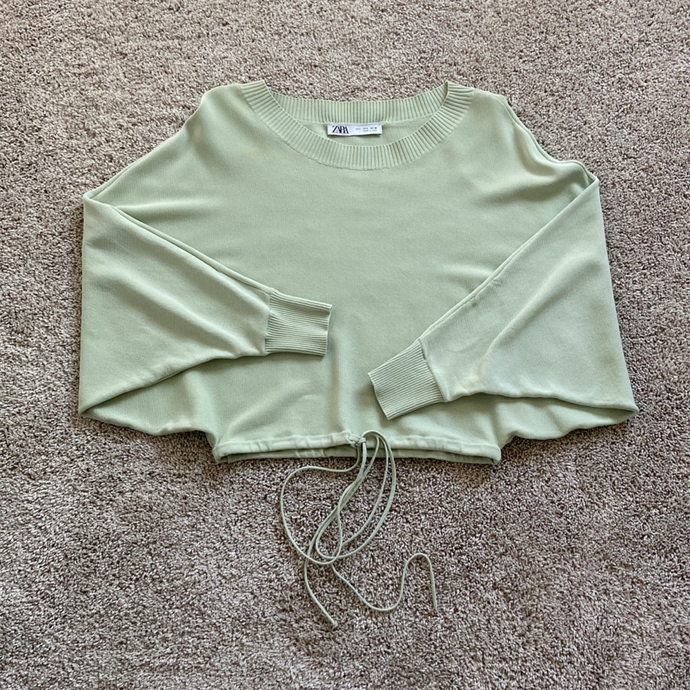 Zara • Pale Green Wide Neck Dolman Sleeve Crop Sweater